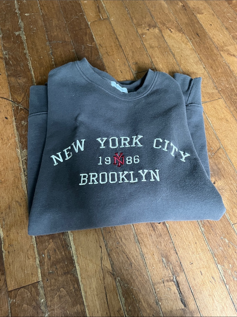 Garage Charcoal Crewneck Sweatshirt with White & Red Embroidery